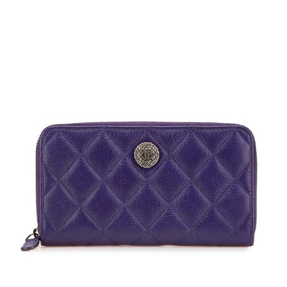 CHANEL Handbags - CHANEL Purple Lambskin Leather Logo Wallet